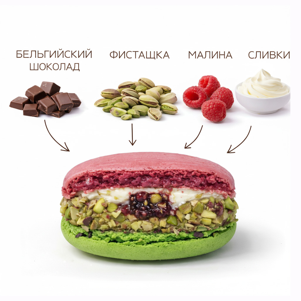 Большой макарон Фисташка Малина